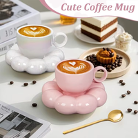 Ensemble de tasses à café en céramique rose personnalisé, style INS, tasse à fleurs créative pour le thé de l'après-midi et le petit-déjeuner, valeur esthétique élevée