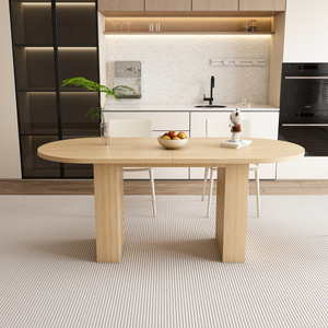 Table à manger ovale pour 6 personnes, 62,9 pouces, style moderne, hôtel, écologique, durable, base en bois à lattes, piédestal, finition naturelle - Product Image 2