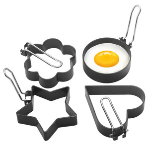 Ensemble de moules à œufs antiadhésifs noirs, outil de cuisson en forme d'étoile, de cœur et de fleur, accessoires de cuisine pour œufs et crêpes - Product Image 1