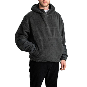 Sudadera con capucha de forro polar grueso para hombre, estilo oversize, con media cremallera, tipo teddy, cálida para invierno, estilo urbano, gris - Product Image 3
