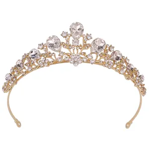 Floral Large Crystal Silver Alloy Diadem Exquisite Bridal Hair Accessories Wedding Metal Wedding Crown For Bride With Diamond