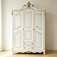 Armoire en bois européenne dorée et sculptée, meuble de rangement pour chambre à coucher, vente en gros d'usine, personnalisable