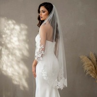 Voile de mariée élégant en dentelle courte, longueur doigt de la main, une couche de tulle avec peigne – Vente en gros