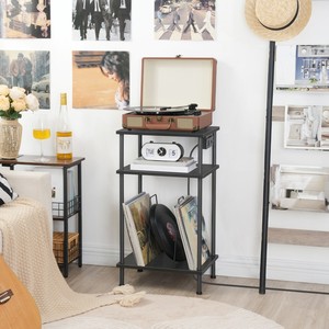 Support de tourne-disque industriel en métal à 3 niveaux avec support de disque vinyle Station de charge et étagère de rangement Support de plateau tournant - Product Image 3