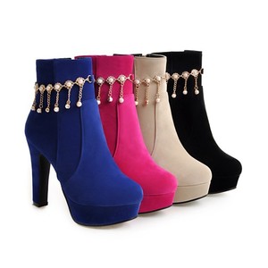 Chaussures à bout pointu pour femmes, tissu extensible à gros talon, coloris néon, rose, violet, <span class=keywords><strong>bottines</strong></span> d'hiver, <span class=keywords><strong>perles</strong></span> de qualité, nouvelle collection - Product Image 1