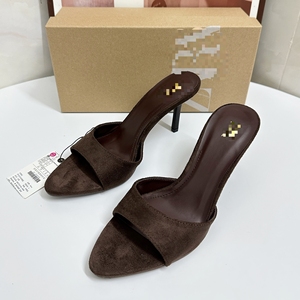 F11015 ZA Chaussures Femme Vente en Gros Dames <span class=keywords><strong>à</strong></span> Enfiler Talons Aiguilles Fines Chaussons Marron Soldes Chauds Sandales <span class=keywords><strong>à</strong></span> Talons Bout Pointu Chaussons En Stock - Product Image 5