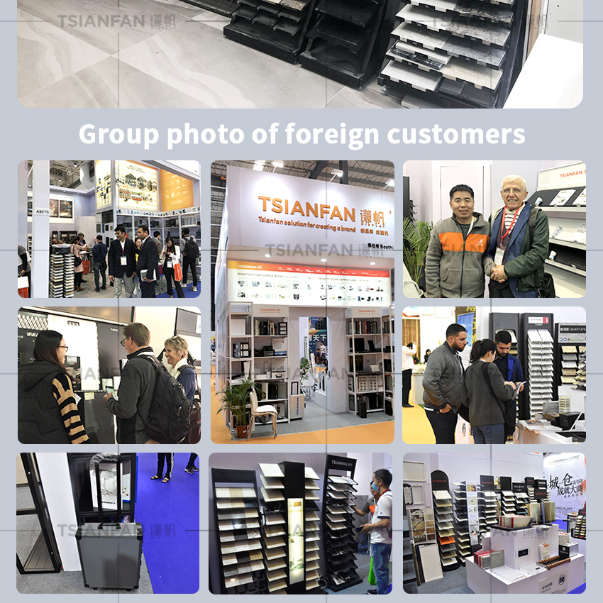 Exhibition Factory Waterfall Floor Quartz Display Stands Granite Marble Sample Rack Floor Standing Ceramic Tile Stone Display