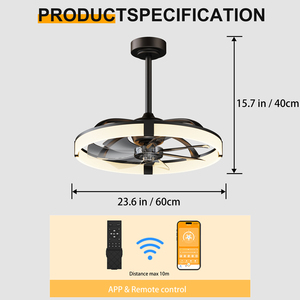 Sleek Circular <b>LED</b> <b>Ceiling</b> Fan with <b>Light</b> Smart <b>Dimmable</b> Fan Chandelier with Phone App & Remote for Home Indoor Use - Product Image 5