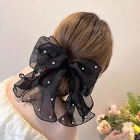 Superbe pince à cheveux en mousseline de soie avec nœud, style coréen fait main, multi-têtes, volumineuse, avec perles, pour femme, pour l'arrière de la tête