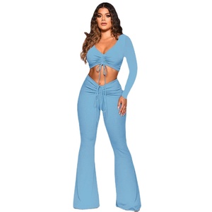 Conjunto Casual de Otoño para Mujer, Nuevo, con Cordón Ajustable, Cuello en V, Corte Ajustado, Largo Midi - Product Image 1