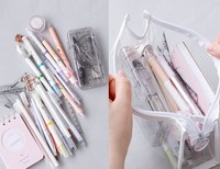 Simple haute qualité grande capacité fermeture éclair mignon école bureau Portable transparent PTU étui à crayons