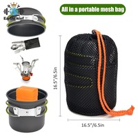 Ensemble de cuisine de camping en plein air UR21941 en alliage d'aluminium certifié LFGB, fournitures de plein air portables avec réchaud et vaisselle