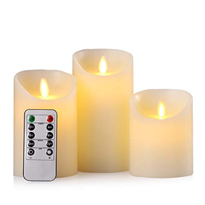 Lot de 3 bougies LED à piles avec minuterie, en cire véritable, sans flamme, effet vacillant, avec télécommande - Product Image 1