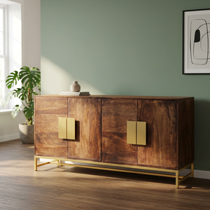 Industrial Vintage Large Capacity 4-Door Storage Cabinet Iron Acacia Solid Wood Live Edge Design for Apartment Villa Living - Product Image 3