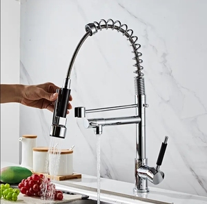 Nouveau populaire 201 acier inoxydable <span class=keywords><strong>double</strong></span> bec évier de cuisine <span class=keywords><strong>mitigeur</strong></span> monotrou Chrome printemps robinet de cuisine - Product Image 2