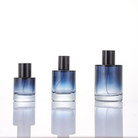 Flacon de parfum en verre bleu dégradé de luxe 30ml/50ml/100ml avec coffret cadeau personnalisé, emballage de parfum haut de gamme avec insert