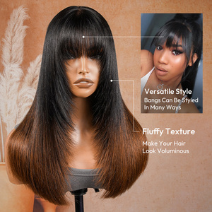 T2/4 Ombre Nâu cùn cắt <span class=keywords><strong>Bob</strong></span> tóc giả với rìa bangs glueless Việt gốc tóc mịn thẳng Pre ngắt tự nhiên nhìn - Product Image 2