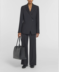 Blazer Negro Asimétrico de un Solo Botón para Mujer, con Solapa con Muescas y Bolsillos con Solapa, para Oficina y Ropa Formal - Product Image 5