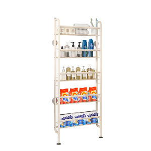 162CM a parete pavimento in piedi bagno cucina <span class=keywords><strong>dispensa</strong></span> nascosta dietro la porta di stoccaggio spezie in metallo Rack Gap ripiano con cesto - Product Image 6