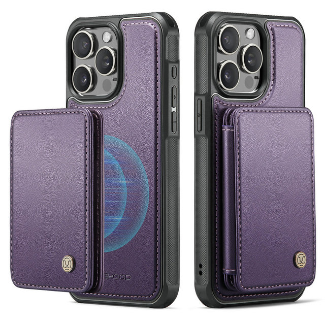 JEEHOOD Luxury Case for iPhone 16 15 14 13 12 11 7 8 Plus SE 3 2 in 1 Detachable Magnetic Card Kickstand Wallet Case for iPhone