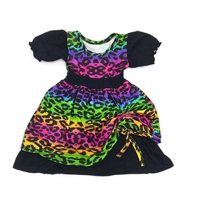 Robe de soirée pour filles en soie de lait imprimée OEM ODM, sans manches ou à manches courtes, avec volants, pour tout-petits et enfants - Product Image 3