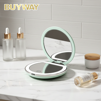Round Compact LED Pocket Makeup Mirror, USB Rechargeable 1X/2X Magnifying Touch 3 Brightness Dimmable Travel Cosmetic Mirror