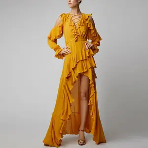 2020 sommer heißer-verkauf damen mode Volant band langarm sexy dünne frauen kleid