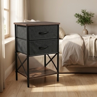 Table de chevet industrielle avec 2 tiroirs en tissu, dessus en bois rustique, structure en métal, armoire de rangement pour chambre à coucher, salon
