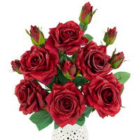 2 têtes Real Touch Flowers Roses artificielles rouges avec tiges Faux arrangement floral réaliste Décoration de mariage