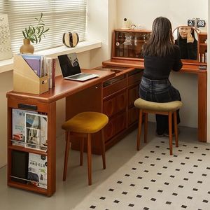 Table de maquillage vintage en bois massif avec commode, bureau d'angle pour chambre à coucher, idéal pour petits appartements, style rétro - Product Image 4