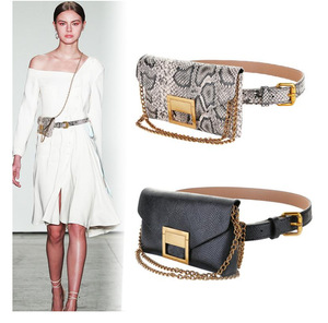 Luxus schwarz Leder <span class=keywords><strong>Snake</strong></span> Print Kette Gürtel tasche Geldbörse Cross body Brieftasche kleine Designer Gürtel tasche Frauen Taille Telefon - Product Image 4