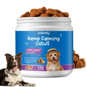 Private Label 150 Soft Chews Chicken Flavor Hemp Calming Dog Chews Relief Stress Anti Anxiety Pet Food Snacks Dog Calming Treats