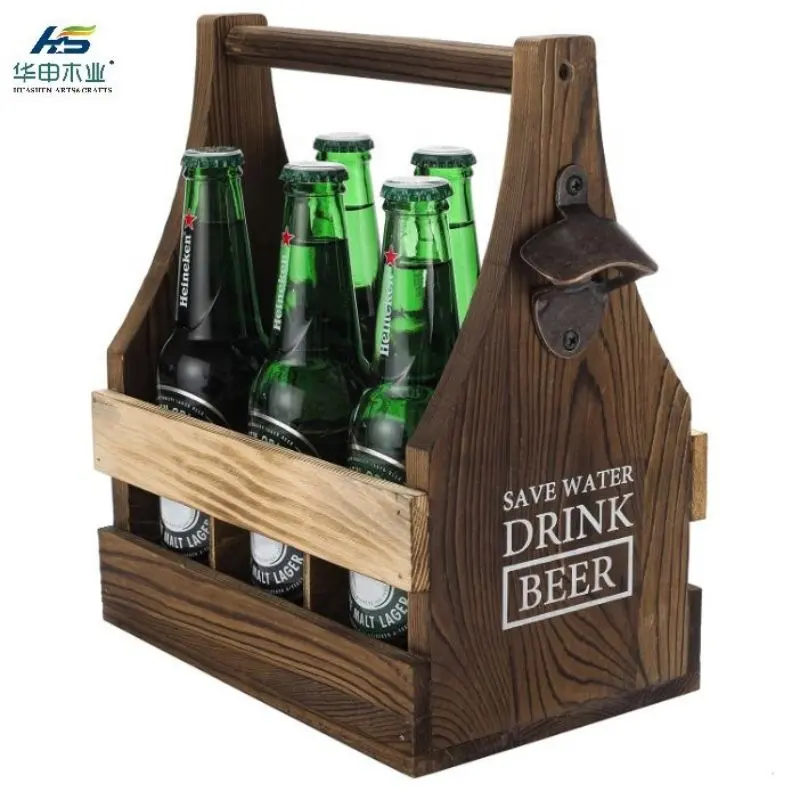 ठोस लकड़ी शराब रैक बोतल सलामी बल्लेबाज के साथ लकड़ी dogue बियर टोकरी लकड़ी पोर्टेबल शराब बॉक्स शराब रैक