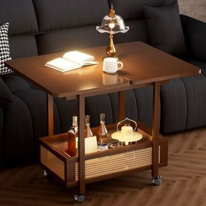 Solid Wood Mobile <b>Coffee</b> <b>Table</b> With Storage Shelf And <b>Wheels</b> For Living Room Sofa Side Cabinet - Product Image 1