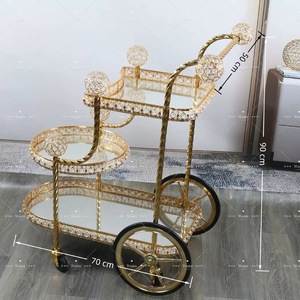 <span class=keywords><strong>Chariot</strong></span> <span class=keywords><strong>de</strong></span> <span class=keywords><strong>service</strong></span> et plateau dorés en métal au <span class=keywords><strong>design</strong></span> élégant pour café et thé, <span class=keywords><strong>chariot</strong></span> <span class=keywords><strong>de</strong></span> luxe à roulettes miroir pour hôtel - Product Image 2