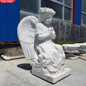 Statua del <span class=keywords><strong>giardino</strong></span> di angelo di marmo di pietra scolpita a mano a grandezza naturale all'aperto - Product Image 5