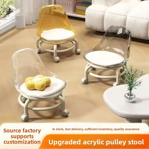 Chaise pivotante à roulettes silencieuses, dossier transparent en acrylique, tabouret bas avec roulettes, tabouret populaire pour changer de chaussures - Product Image 3