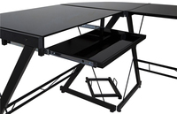 Fournisseur chinois Bureau d'ordinateur d'angle en verre noir en forme de L Poste de travail Meubles de bureau à domicile Bureau d'ordinateur
