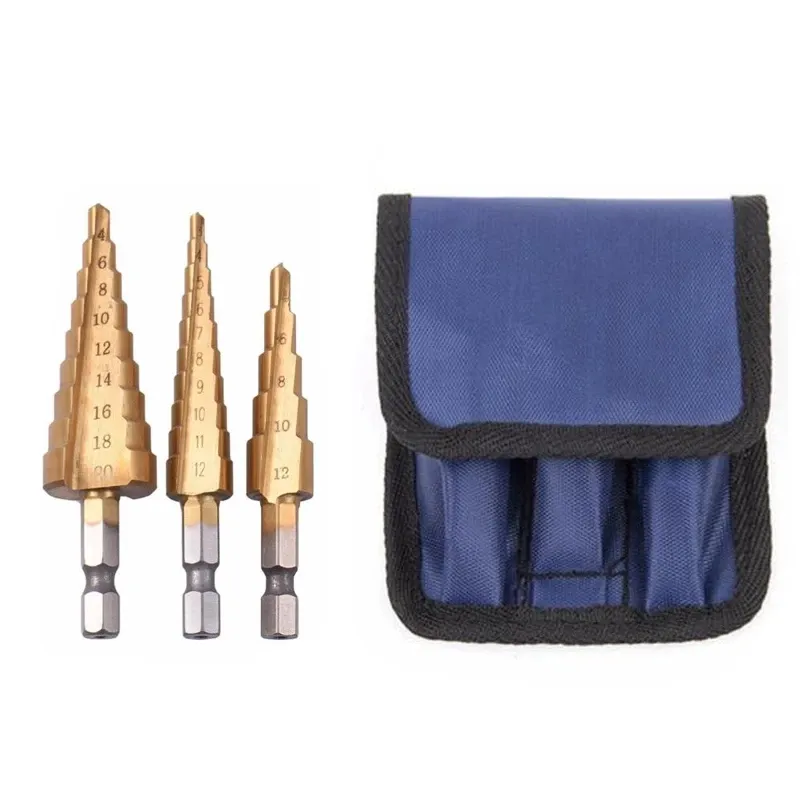 3Pcs Hss Staal Titanium Stap Boren 3-12Mm 4-12Mm 4-20Mm stap Cone Snijgereedschap Staal Houtbewerking Hout Metaal Boren Set