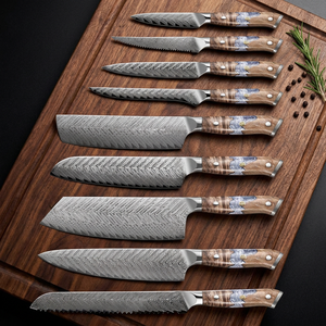 Juego de <span class=keywords><strong>9</strong></span> Cuchillos de Cocina VG10 Damasco, Cuchillo de <span class=keywords><strong>Chef</strong></span> con Mango de Madera de Resina, Cuchillo Santoku, Cuchillo para Verduras, Pan y Deshuesar, con Caja de Regalo Negra - Product Image 1