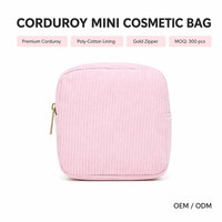 Petite trousse de toilette en velours côtelé, doublure en polycoton, fermeture éclair dorée, portable, mignonne, petite pochette de maquillage, cadeau de voyage rose