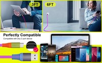Câble de synchronisation de données USB Type-C vers C en coton tressé arc-en-ciel coloré à charge rapide 60W 3A haute vitesse en stock