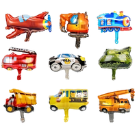 Ballons en aluminium en gros sur le thème des mini-véhicules de transport : Avion, Excavatrice, Train, Camion, Voiture, Char, Autobus scolaire pour la décoration de fêtes d'anniversaire d'enfants
