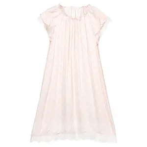 Fashion Custom logo 100% Cotton Blank Butterfly Sleeves Kids girls pink night party dress