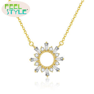 Ensemble de collier pendentif élégant en zircon style soleil, chaîne en argent sterling 925 plaqué or 18 carats, bijoux pour femmes, cadeau - Product Image 1