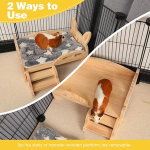 Premium modello solido in legno letto di porcellini d'India staccabile piccola capanna per animali domestici accogliente cuscino letto per scale per gatti piccoli animali - Product Image 6