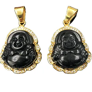 BMZ 35*28mm 2020 new-item natural black jade buddha gold frame pendant real hot sell good jade buddha necklace buddha pendant