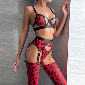 Lencería sexy de leopardo para mujer madura <span class=keywords><strong>con</strong></span> medias y ligueros huecos <span class=keywords><strong>con</strong></span> tiras - Product Image 5