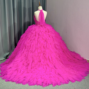 Robes de Soirée Sexy Plissées Multicouches pour Cérémonies et Galas, Modèle Princesse Fuchsia Dy5728 - Product Image 5