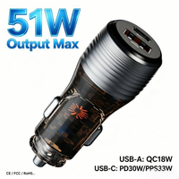 Adaptor Charger Mobil Grosir Pabrik USB-C PD30W PPS33W QC3.0 18W Bahan Tahan Api PC Warna Dapat Disesuaikan Earphone 51W